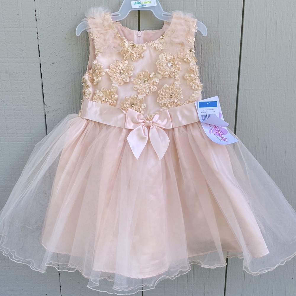 Bonnie Baby girl 24M Tulle dress, embellished flower top, satin bow, zipper